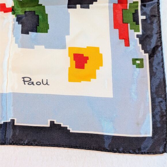 Paoli Vintage Silk Scarf Pixelated Flower - Picture 2 of 3
